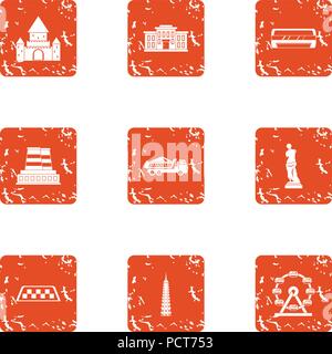 Center of capital icons set, grunge style Stock Vector