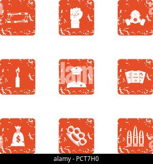 Revolt icons set, grunge style Stock Vector