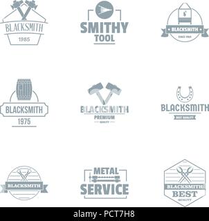 Forging logo set, simple style Stock Vector