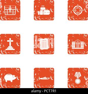 Material benefit icons set, grunge style Stock Vector