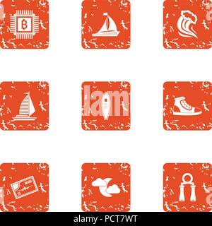Interactive currency icons set, grunge style Stock Vector