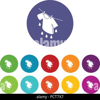Shirt drying icons set vector color Stock Vector