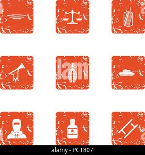 Menace icons set, grunge style Stock Vector