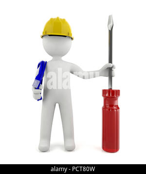 3d technician service man standing isolated on white background, technical service concept Stock Photo