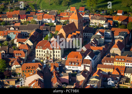 City church and town hall with market of Teterow, Teterow, Mecklenburg Lake Plateau, Mecklenburg-Western Pomerania, Germany Stock Photo