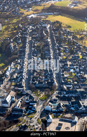 General view of Schmallenberg with Oststraße and Weststraße and Catholic Parish Church of Saint Alexander, aerial view of Schmallenberg, Sauerland Stock Photo