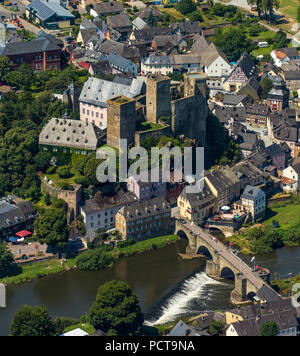 Runkel Castle with Lahn River and Lahn Bridge, ruins of a high medieval hill castle in the town of Runkel, Lahnkreis (district), Hesse, Germany Stock Photo