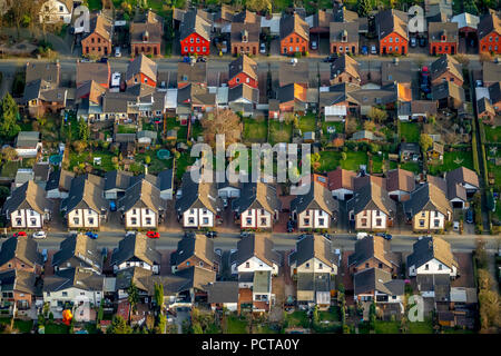 Aerial photo, Mühlheim Mausegattsiedlung housing complex, historic terraced houses, rear gardens, Mülheim, Ruhr area Stock Photo