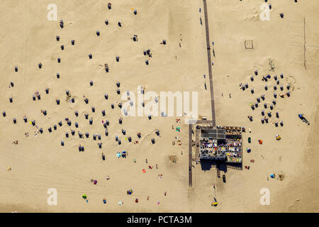 North beach, aerial view, nudist beach of Norderney, dunes, tourists in