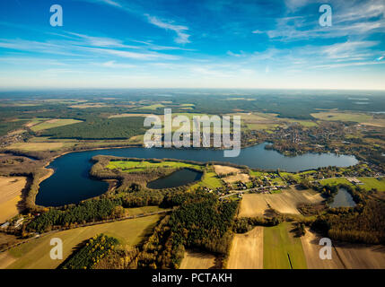 MiStaffelsee with castle island, Mirow, Müritz lakeland, Mecklenburg-West Pomerania, Germany Stock Photo