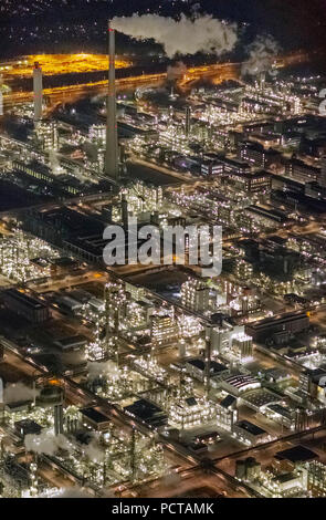 Aerial view, Marl Chemical Park formerly Hüls AG chemical plants in Marl, Evonik Industries, night photography, industrial plant, chemical plant at night Marl, Ruhr area, North Rhine-Westphalia, Germany, Europe Stock Photo