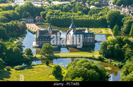 Water castle Anholt in private ownership of the princes of Salm-Salm, Anholt castle, Anholt, aerial view of Isselburg, Lower Rhine Stock Photo