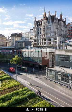 Roof garden of Lausanne-Flon station and city view, Lausanne, canton of Vaud, Western Switzerland, Switzerland Stock Photo