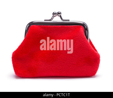 Red Velvet Coin Purse Isolated on White Background. Stock Photo