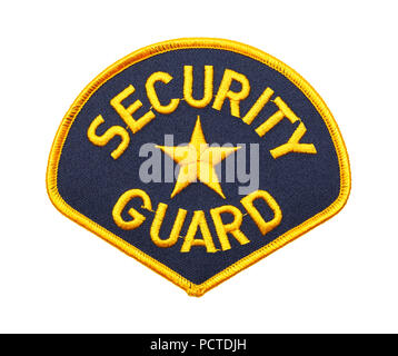 Blue and Gold Security Guard Patch Isolated on White Background. Stock Photo