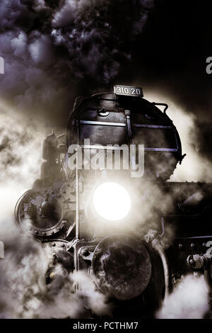 Locomotive, lamp, buffer, smoke, steam, retouched, [M] Stock Photo