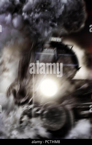Locomotive, lamp, buffer, smoke, steam, motion blur, retouched, [M] Stock Photo