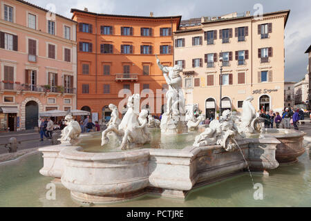 Neptune Fountain, Fontana del Nettuno, Piazza Navona, Rome, Lazio, Italy Stock Photo