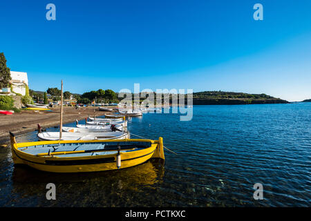 Landscape and boats in the town of Portlligat, where the surrealist painter Salvador Dali lived. Stock Photo