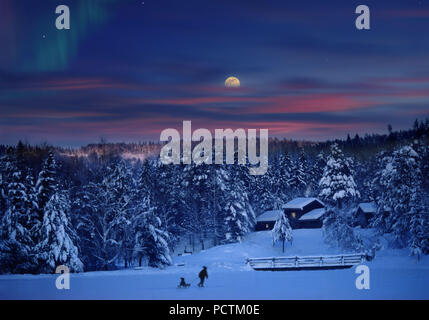 Moonrise over Maihaugen, Lillehammer, Oppland, Norway, Scandinavia, Europe Stock Photo