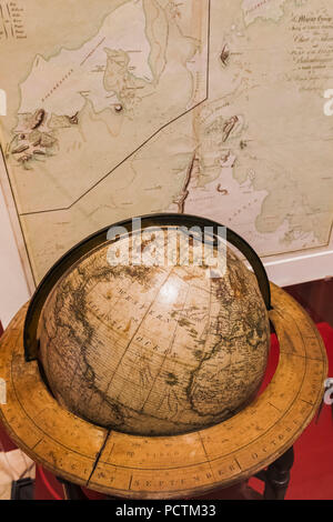 Great Britain, Scotland, Edinburgh, The National Museum of Scotland, Exhibit of Terrestrial Globe dated 1804 and Navigational Chart dated 1770 Stock Photo