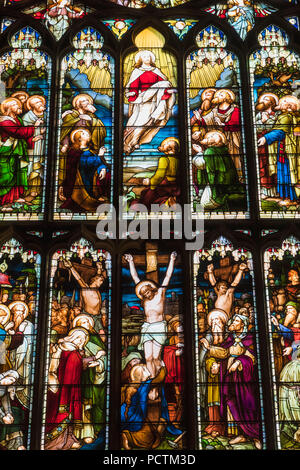 Great Britain, Scotland, Edinburgh, The Royal Mile, St.Giles' Cathedral, Stained Glass Window depicting Life of Christ Stock Photo