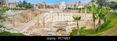 The ruins of Roman amphitheatre are one of main objects of Kom Ad Dikka archaeological site, Alexandria, Egypt. Stock Photo