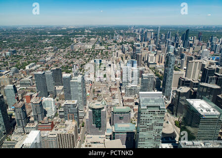 Toronto, Ontario, Canada.  Looking north from top of CN Tower toward North York district in summer. Stock Photo