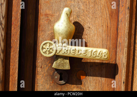 Door handle with lettering, Peace 1648, Peace of Westphalia, Osnabrück Town Hall, Osnabrück, Lower Saxony, Osnabrück, Germany, Europe Stock Photo