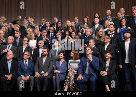 HOLLYWOOD, CA - FEBRUARY 02: Nominees Luncheon at the Beverly Hilton, February 2, 2015 for the 87th Oscars for outstanding film achievements of 2014 which will be presented on Sunday, February 22, 2015, at the Dolby Theatre and televised live by the ABC Television Network on February 22, 2015 in Hollywood, California.    People:  Oscar Nominees Stock Photo