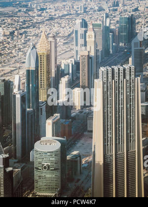 Beautiful top view of Dubai city in UAE. View from above. Stock Photo