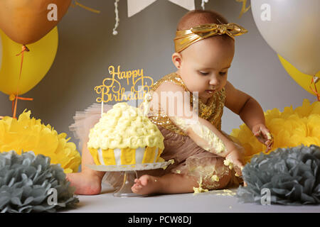 Little girl celebrating here second birthday Stock Photo