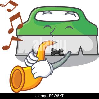 With trumpet scrub brush mascot cartoon Stock Vector