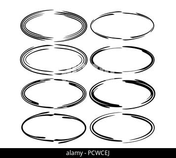 Set of grunge frames. Empty circlular borders. Ellipse frame collection. Vector illustration. Stock Vector