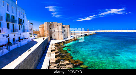 Impressive Monopoli town,view with azure sea,old castle and houses,Puglia,Italy.