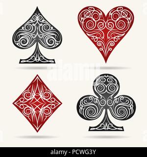 Ornamental Playing Card Suits Set. Vector illustration. Stock Vector