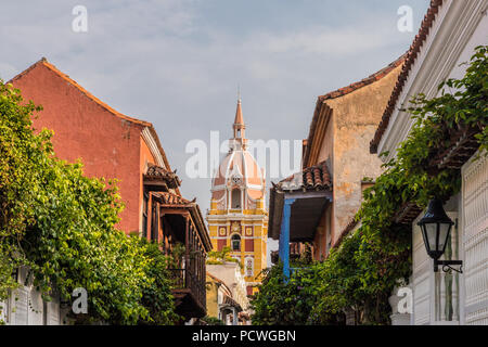 Cartagena, Colombia. April 2018. A view of the pink domed cathedral of cartagena in Cartagena, Colombia. Stock Photo