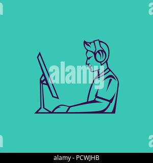 E-sport Guys playing game vector logo illustration Stock Vector
