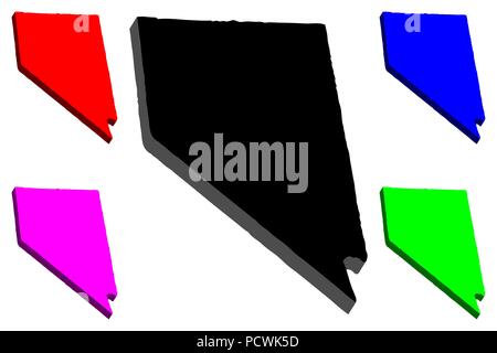 3D map of Nevada (United States of America, Silver State) - black, red, purple, blue and green - vector illustration Stock Vector