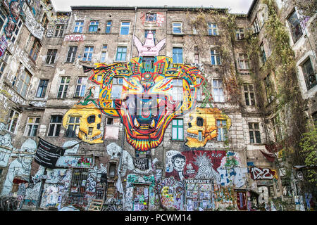 BERLIN, GERMANY-OCT 30, 2016: One of the Bigest street graffiti art  in Berlin on Oct 30, 2016, Germany. Stock Photo