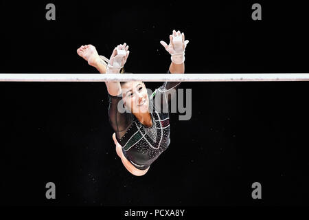 Glasgow, UK, 4 Aug 2018. LINARI Noemi Francesca (ITA) competes on Uneven Bars in Women's Artistic Gymnastics Team Final during the European Championships Glasgow 2018 at The SSE Hydro on Saturday, 04 August 2018. GLASGOW SCOTLAND . Credit: Taka G Wu Credit: Taka Wu/Alamy Live News