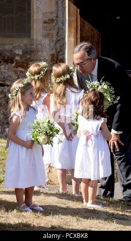 Frensham, UK, 4 Aug 2018. bridemaids Wedding of Charlie Van Straubenzee and Daisy Jenks at the Saint Mary The Virgin in Frensham, on August 04, 2018 Photo : Albert Nieboer/ Netherlands OUT/Point de Vue OUT | Stock Photo