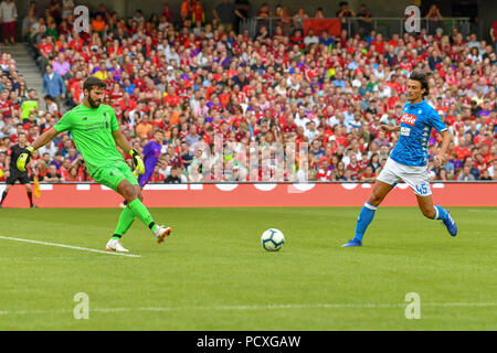 Dublin, Ireland. 4th Aug, 2018. Alisson Becker goalkeeper (L) seen during the Liverpool vs SSC Napoli Pre-Season Friendly in Aviva Stadium. Credit: Ben Ryan/SOPA Images/ZUMA Wire/Alamy Live News Stock Photo