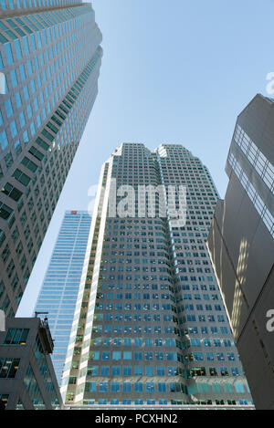 Toronto, Ontario, Canada.  Looking up at Brookfield Place towers from Front Street West in late afternoon. Stock Photo