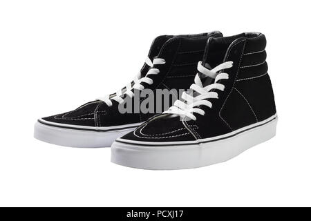 Black High Top Canvas Sneaker on White Background Stock Photo