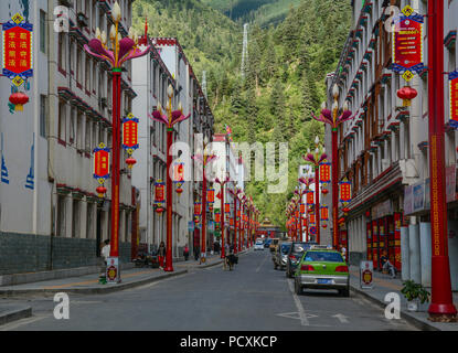 Daocheng, China - Aug 15, 2016. Street of Daocheng, China. Daocheng is located in the eastern Hengduan Mountains, Sichuan Province. Stock Photo