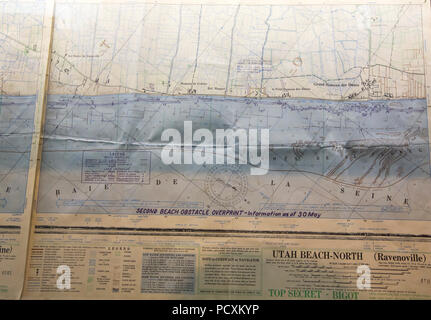 A map showing German defences at the Utah beach D-Day museum, Normandy, France. Stock Photo