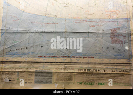 A map showing German defences at the Utah beach D-Day museum, Normandy, France. Stock Photo