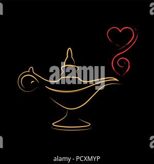 golden magic aladin miracle lamp love vector illustration Stock Vector