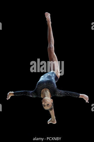 Great Britain's Georgia-Mae Fenton on the balance beam during day three of the 2018 European Championships at The SSE Hydro, Glasgow. Stock Photo